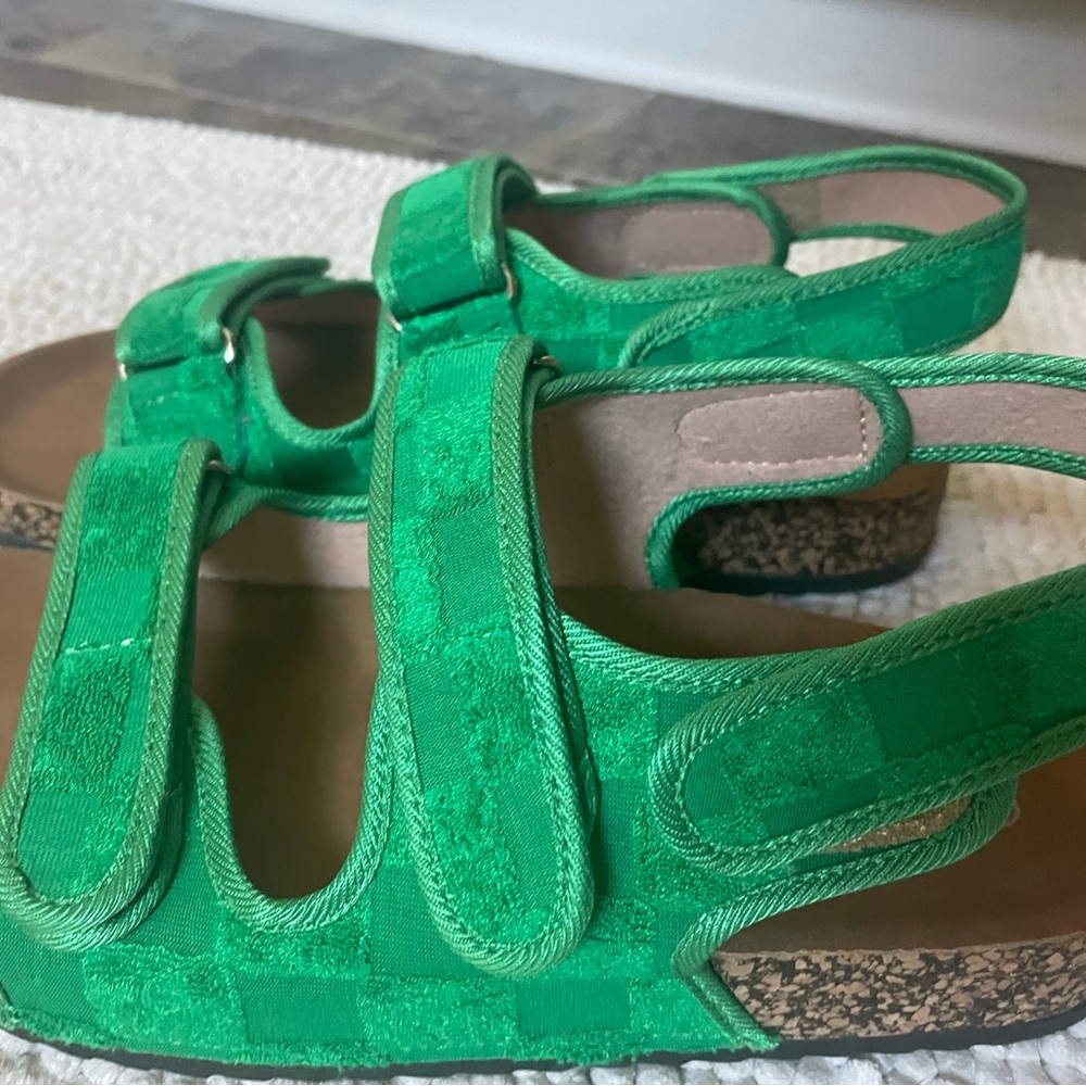 Green Platform Checkerboard Slingback Sandals
